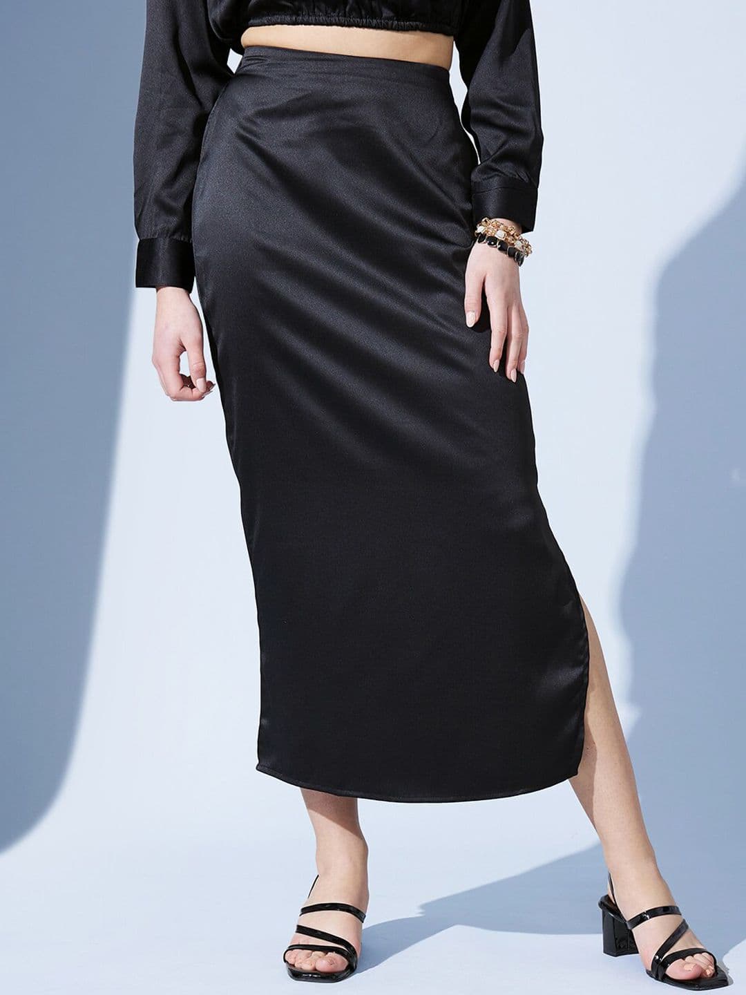 STREET 9 Black Straight Side Slit Midi Skirt - view 1
