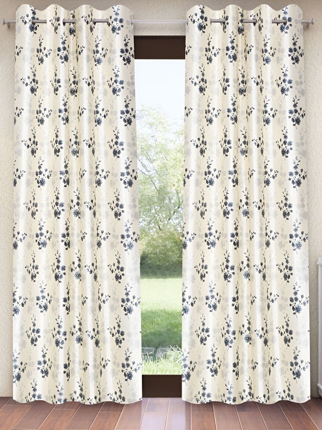 Home Sizzler Cream & Grey 2 Pieces Floral Door Curtain - view 1