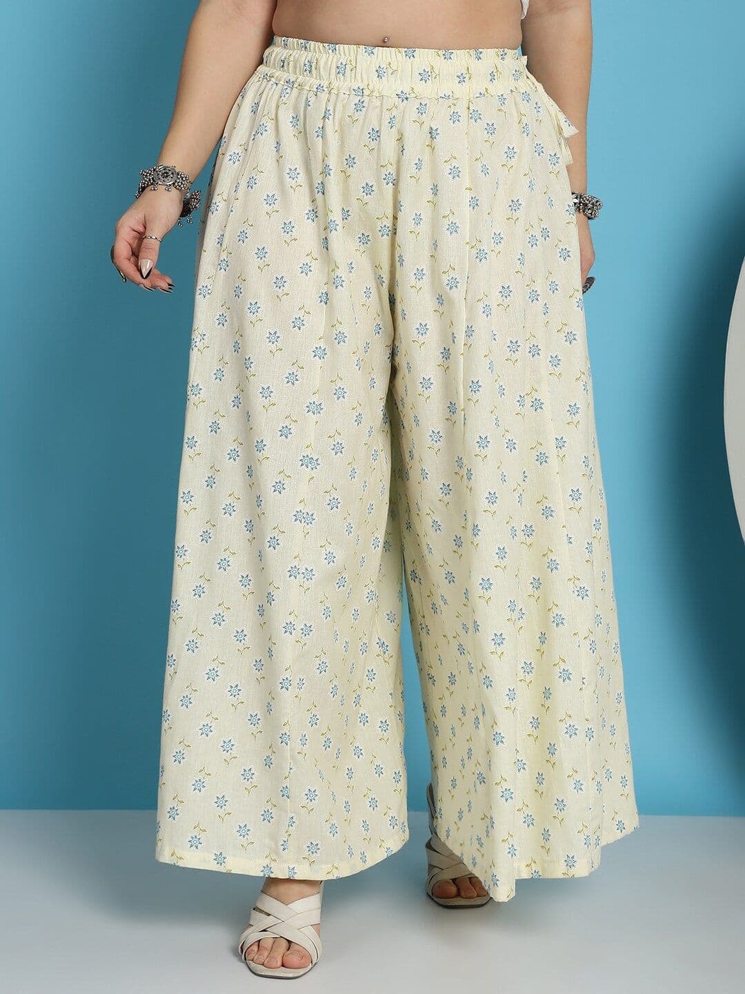 TAG 7 Ethnic Motifs Printed Pure Cotton Flared Ethnic Palazzo - view 1