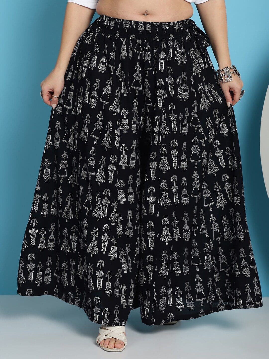 TAG 7 Ethnic Motifs Printed Pure Cotton Flared Ethnic Palazzo - view 1