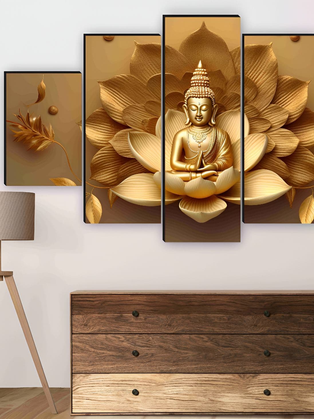 SAF Buddha Wood 5 Piece Wall Rectangle Paintings Wall Art - view 1