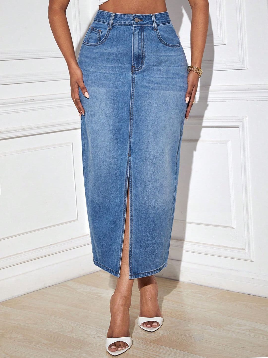 Kotty Denim Pencil Midi Skirt - view 1