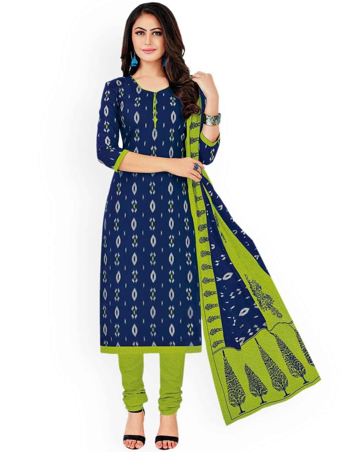 MIRAAN Geometric Printed Pure Cotton Kurta with Churidar & With Dupatta - view 1