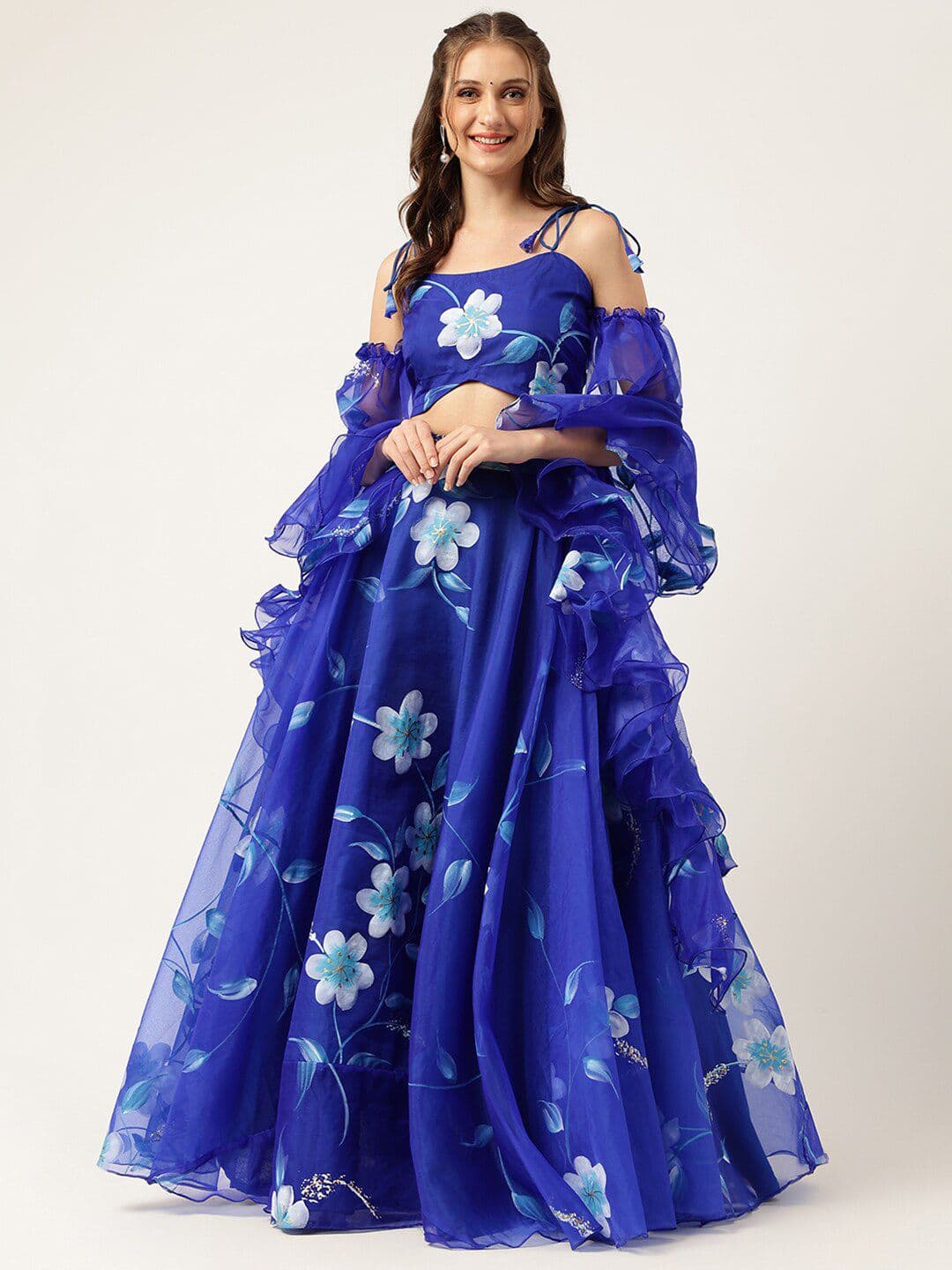 Divena Printed Organza Ready to Wear Lehenga & Blouse With Dupatta - view 1