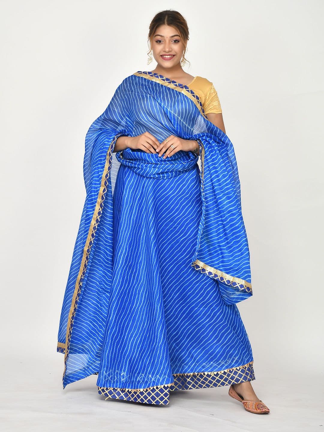 Kesarya Leheriya Printed Cotton Ready to Wear Lehenga & Unstitched Blouse With Dupatta - view 1