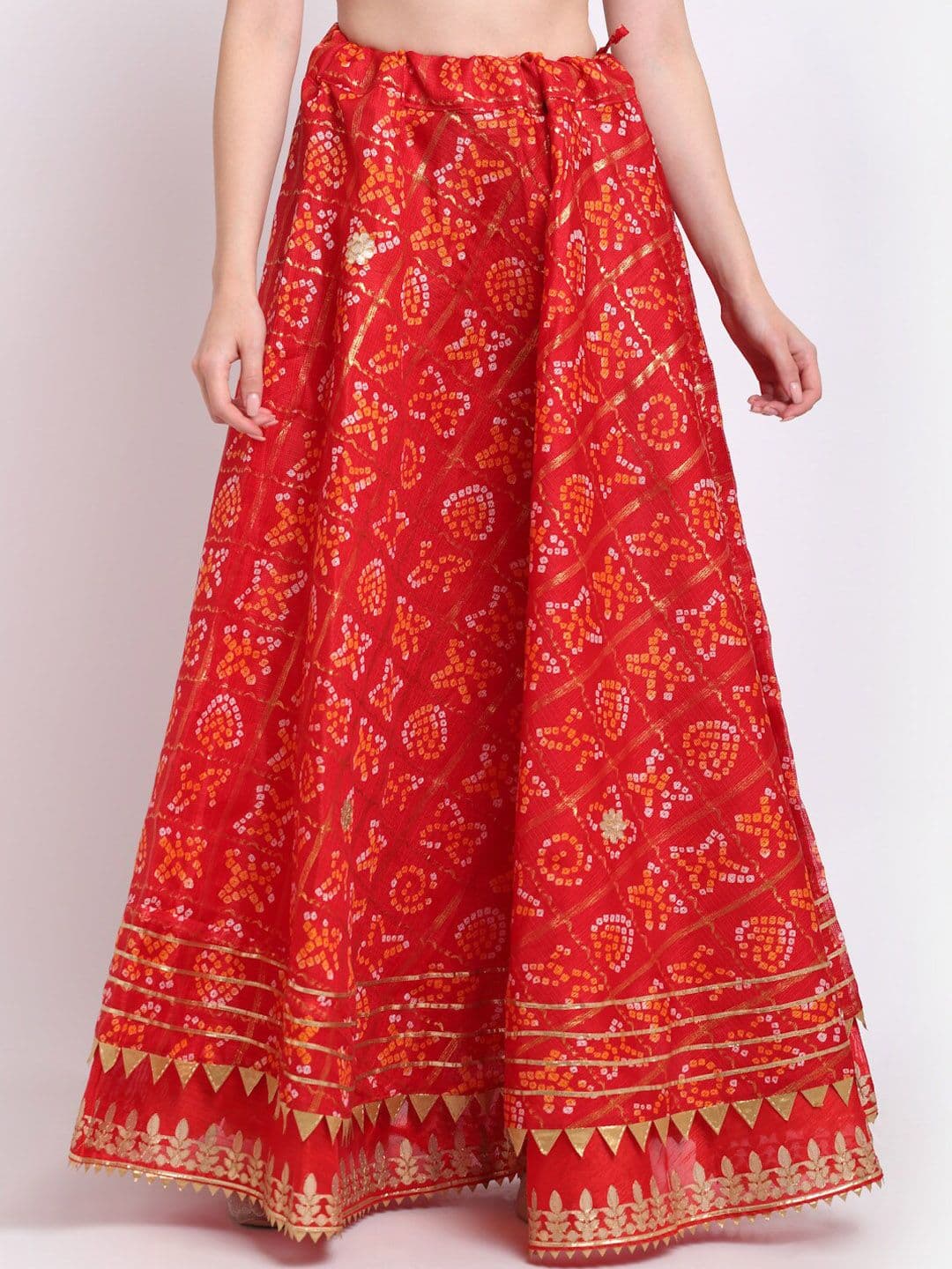 SOUNDARYA Ethnic Motifs Printed Pure Cotton Gota Patti Flared Maxi Skirt - view 1