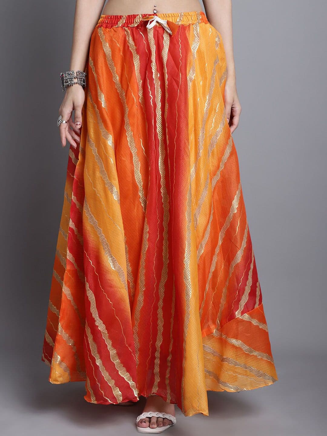 SOUNDARYA Striped Pure Cotton Flared Maxi Skirt - view 1