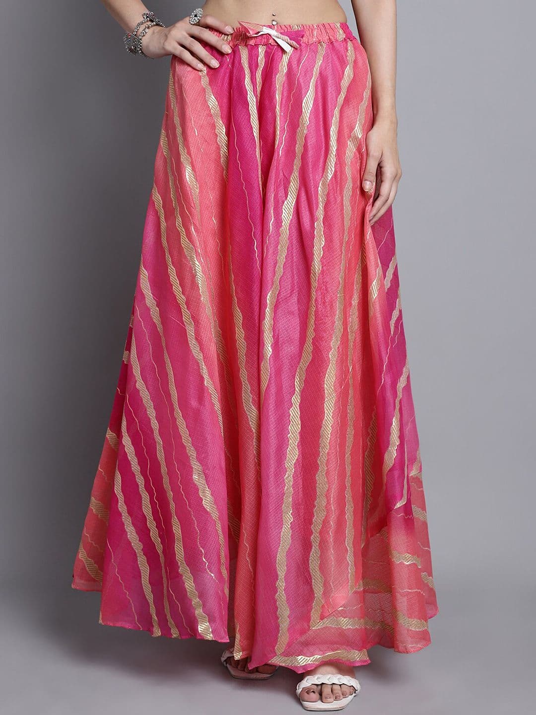 SOUNDARYA Striped Pure Cotton Flared Maxi Skirt - view 1