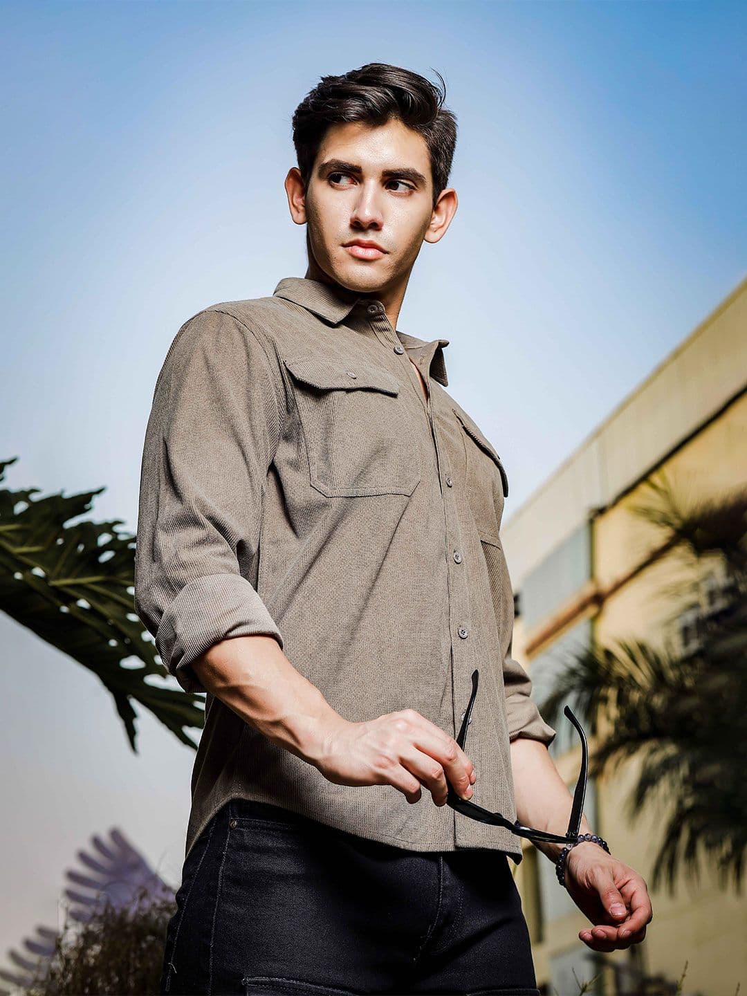 HERE&NOW Brown Spread Collar Corduroy Casual Shirt - view 1