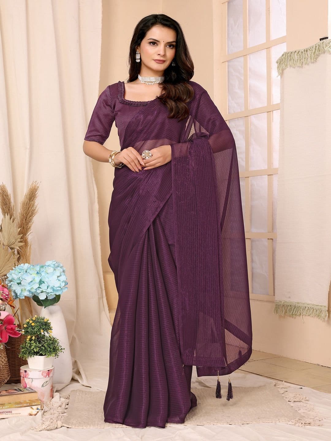 FABMORA Striped Ready to Wear Saree - view 1