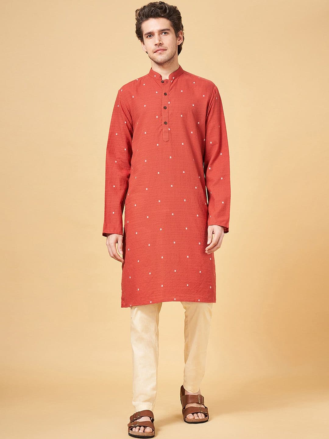 indus route by Pantaloons Geometric Woven Design Pure Cotton Kurta - view 1