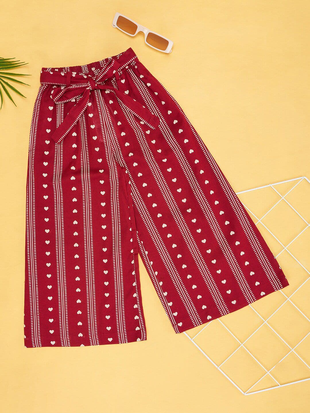 AKKRITI BY PANTALOONS Girls Wide Leg Geometric Printed Palazzo With Belt - view 1