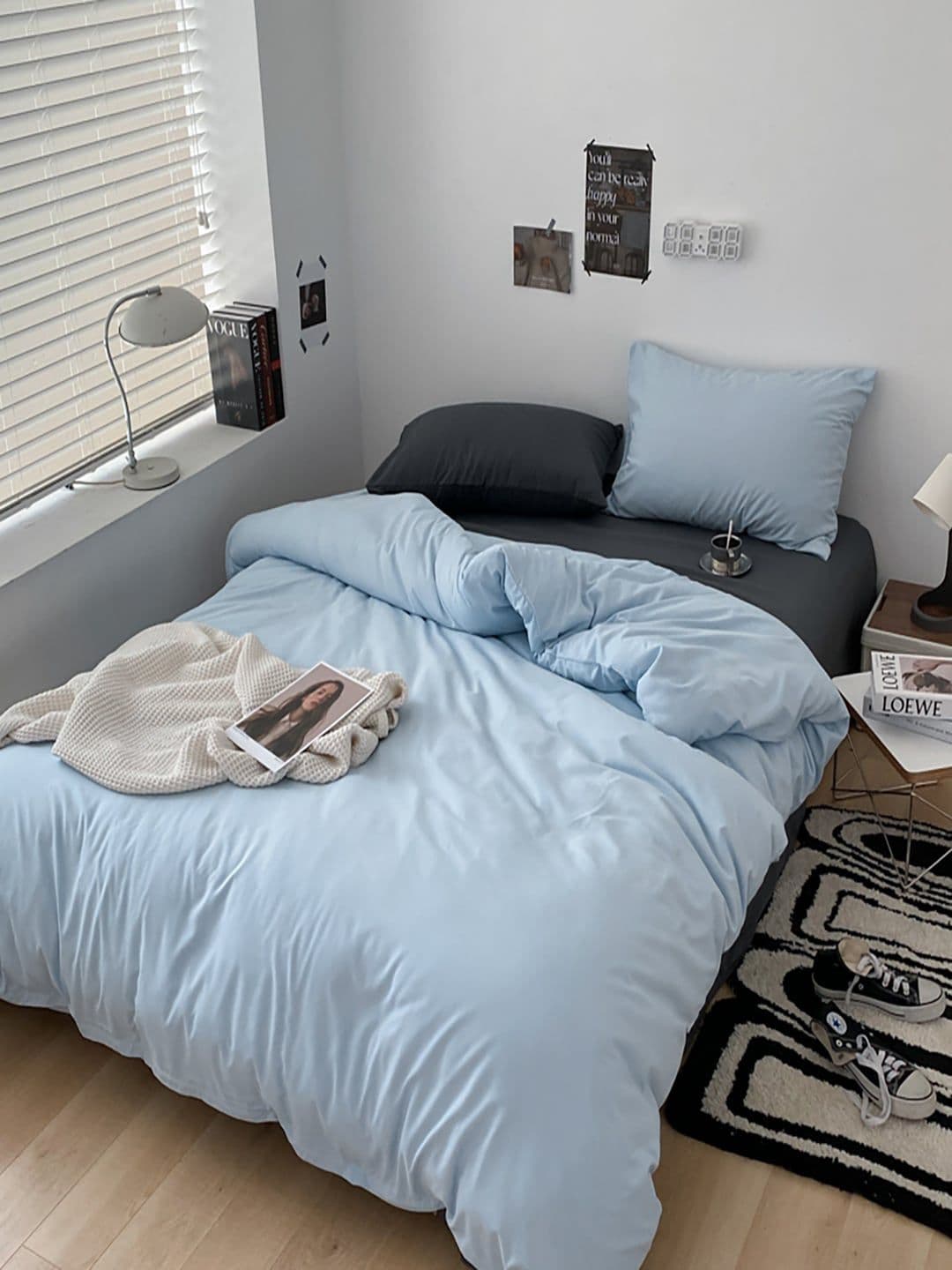 JC HOME Grey & Blue 4 Pcs AC Room Bedding Set - view 1