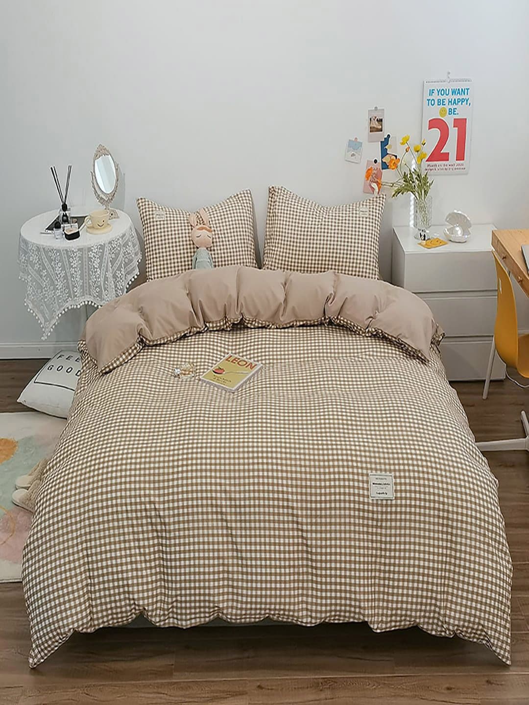 JC HOME Khaki 4 Pieces Checked Single Bedding Set - view 1