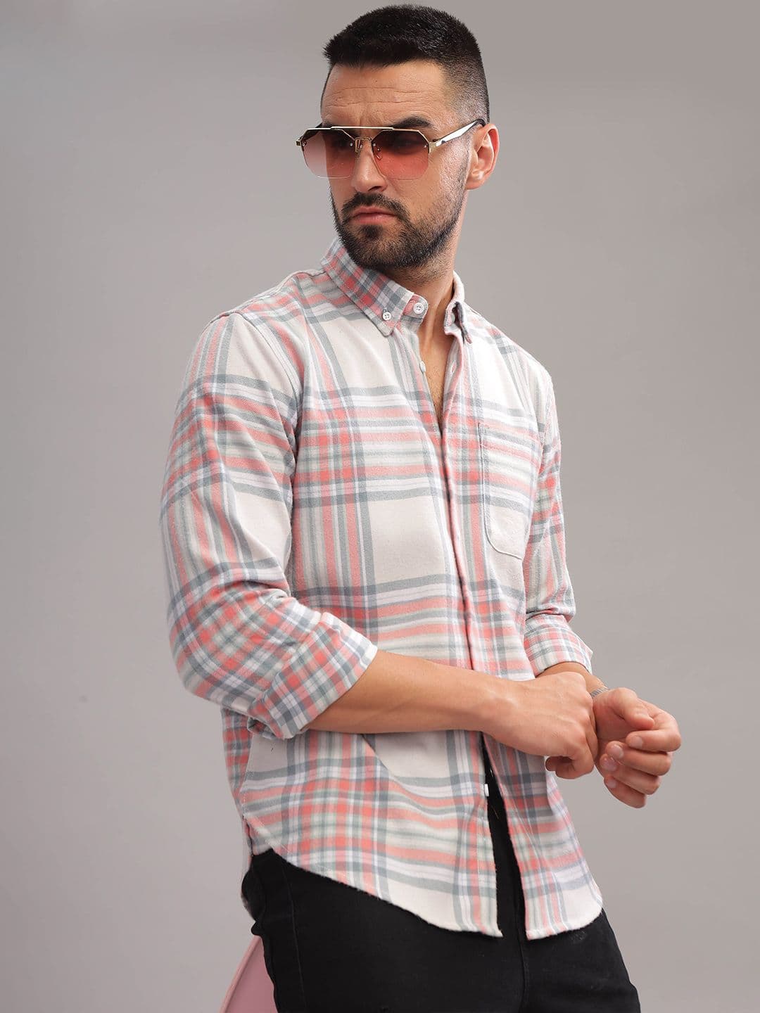HERE&NOW Tartan Checks Printed Cotton Slim Fit Casual Shirt - view 1