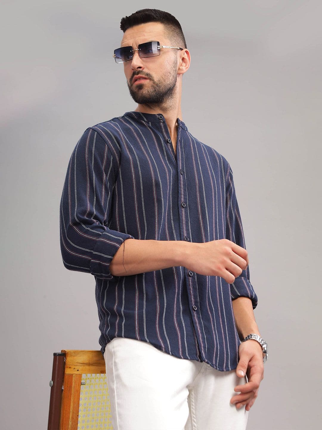 HERE&NOW Vertical Striped Slim Fit Cotton Opaque Casual Shirt - view 1