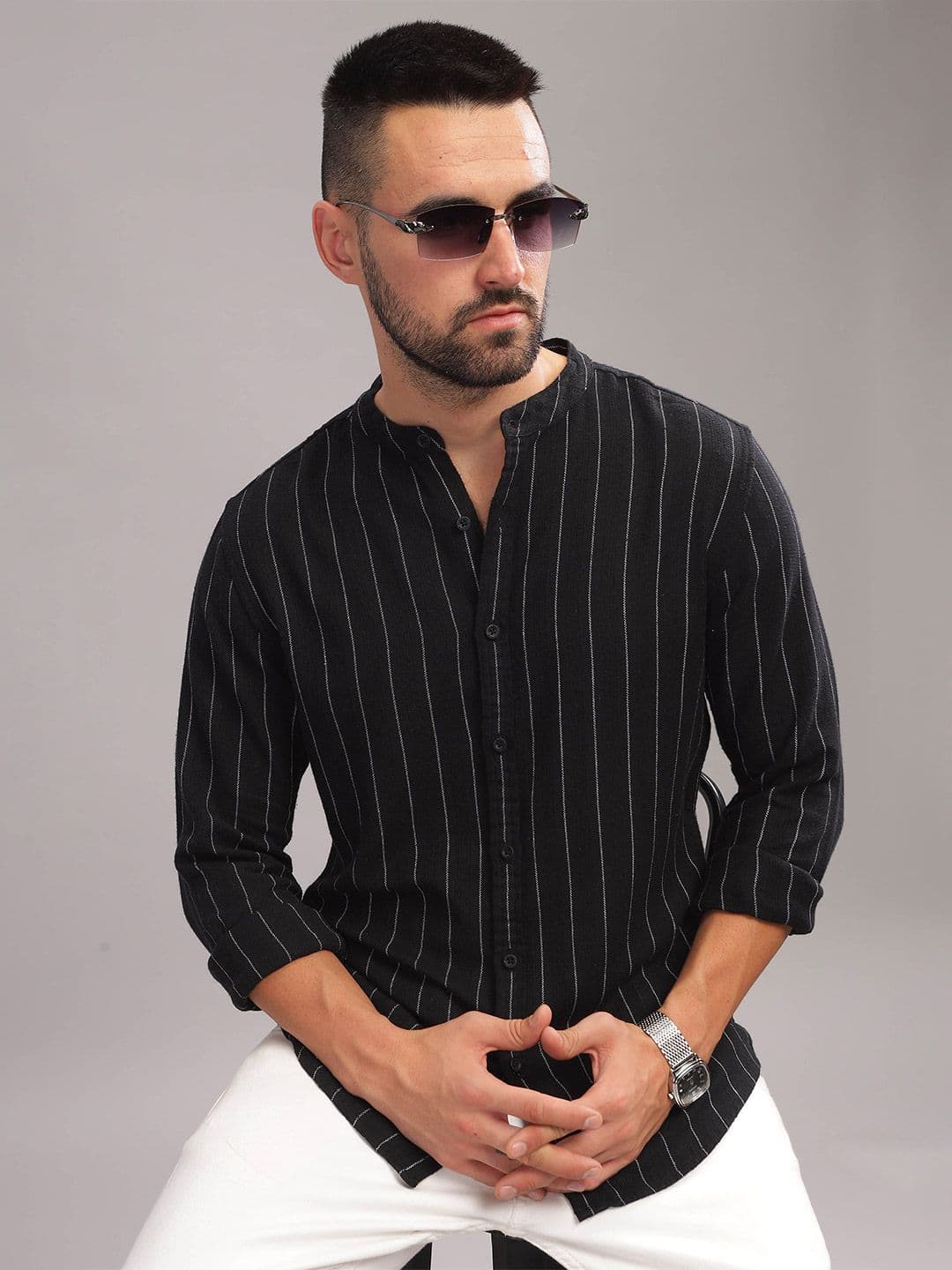 HERE&NOW Vertical Striped Slim Fit Cotton Opaque Casual Shirt - view 1