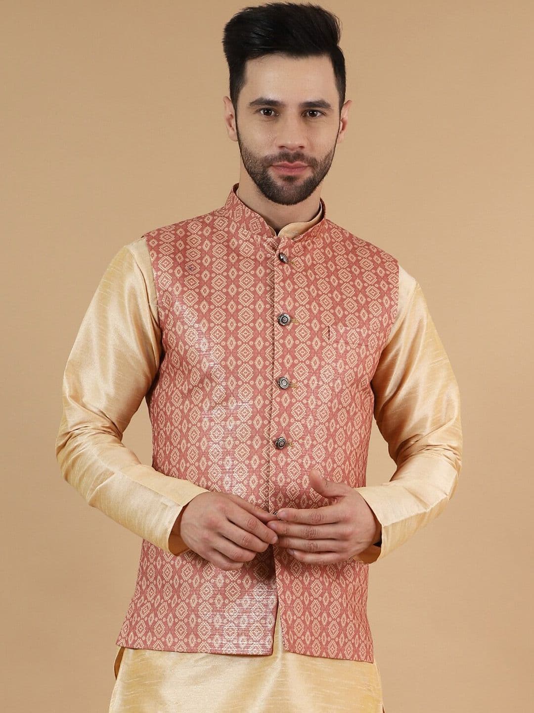 Wintage Printed Cotton Silk Nehru Jacket - view 1