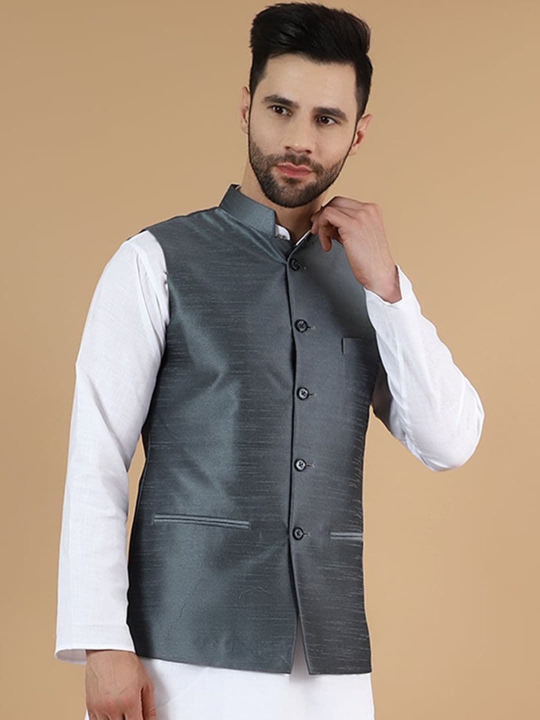 Wintage Cotton Silk Nehru Jacket - view 1