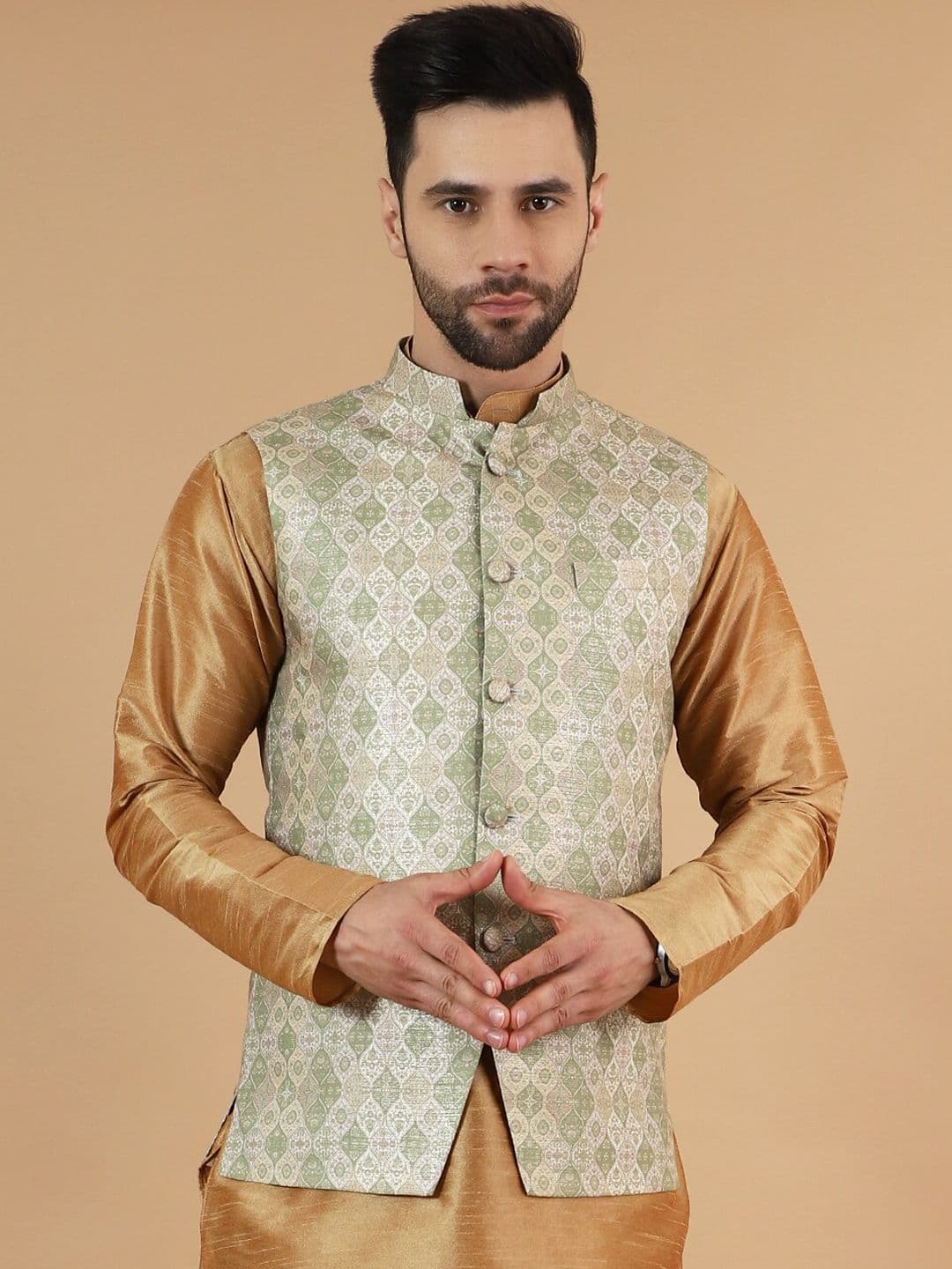 Wintage Printed Satin Nehru Jacket - view 1