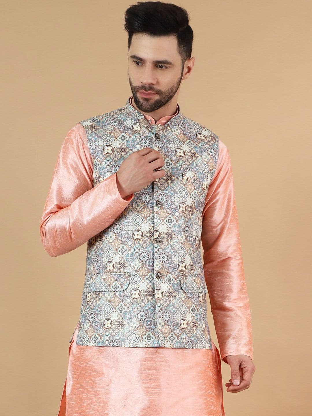 Wintage Printed Satin Nehru Jacket - view 1
