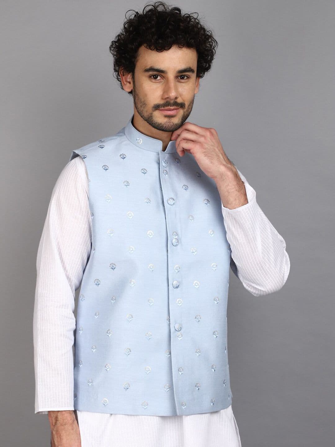 V-Mart Mandarin Collar Woven Design Nehru Jacket - view 1