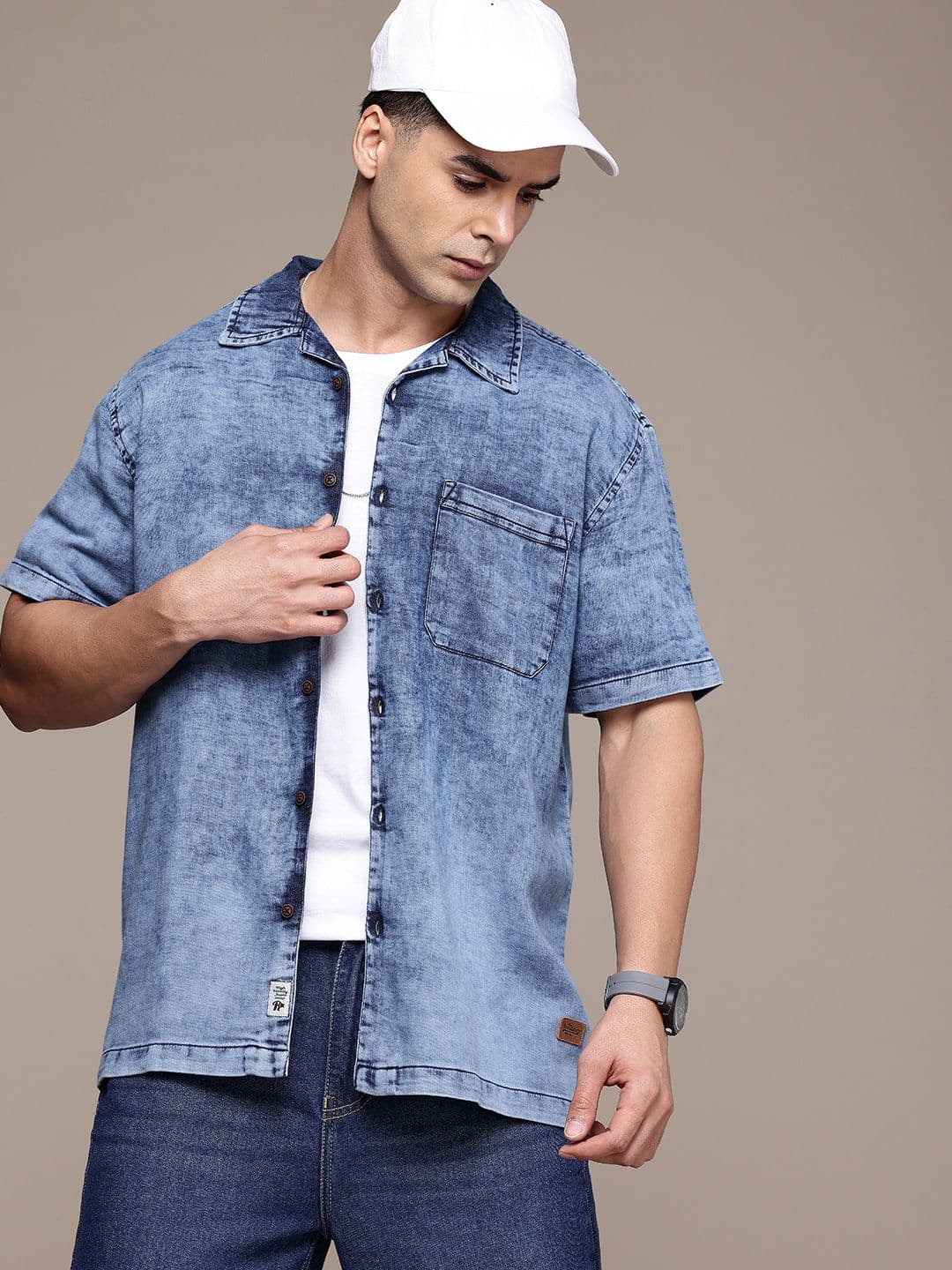 Roadster Men Cuban Collar Relaxed Fit Pure Cotton Denim Casual Shirt - view 1