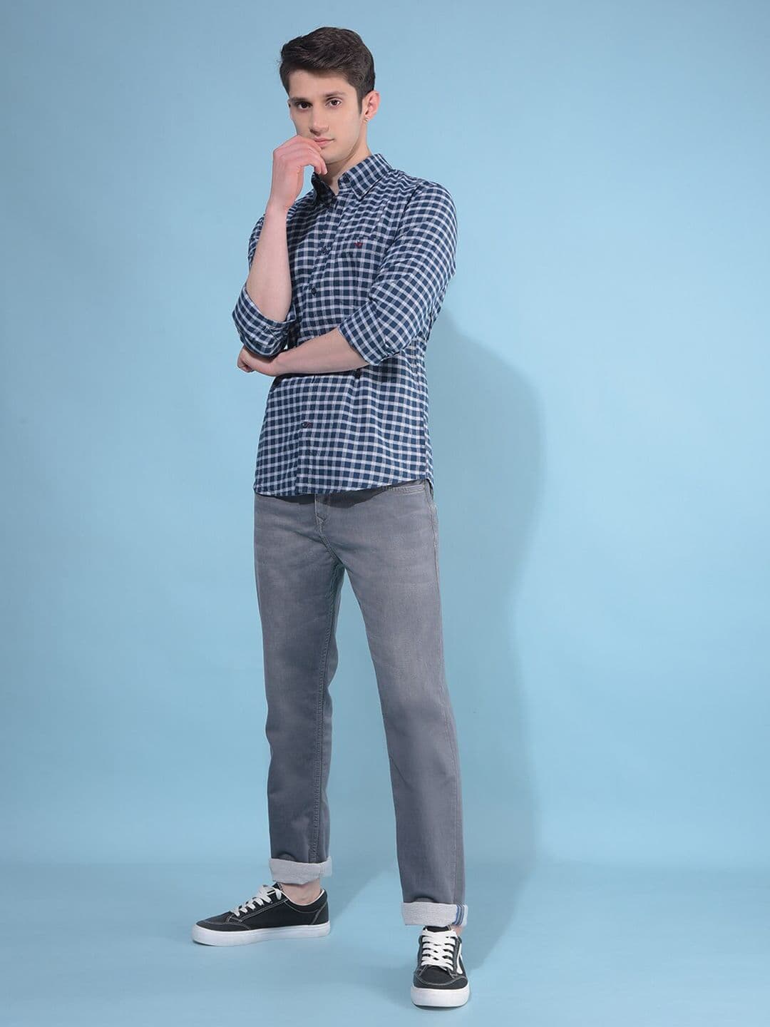Crimsoune Club Classic Slim Fit Gingham Checks Opaque Cotton Casual Shirt - view 1
