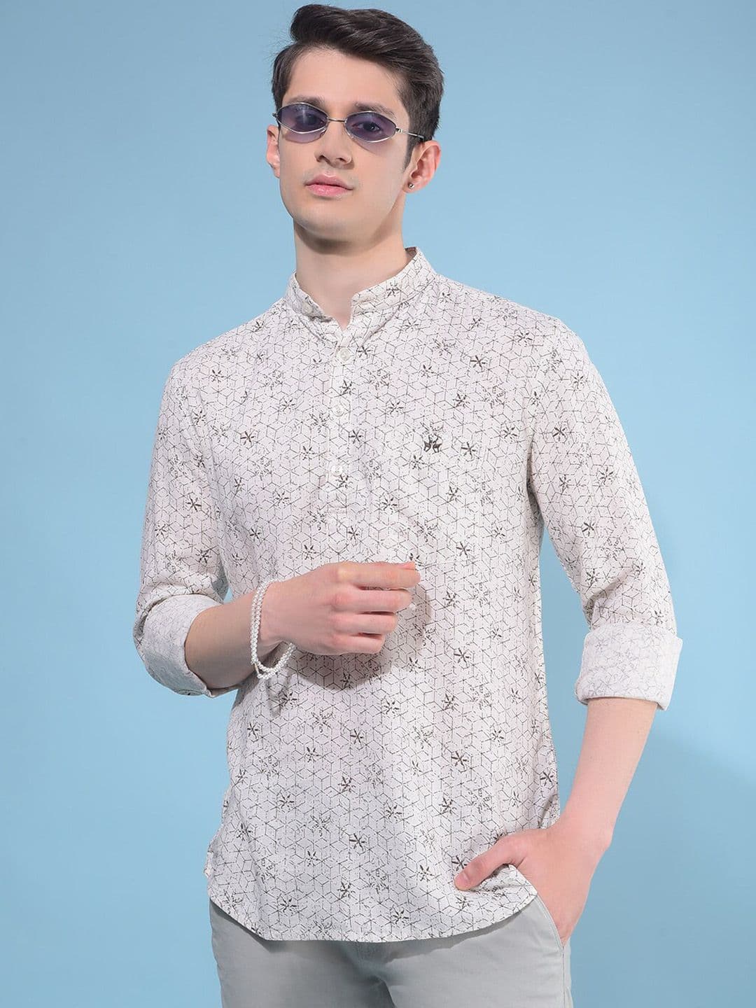 Crimsoune Club Geometric Printed Band Collar Straight Kurta - view 1