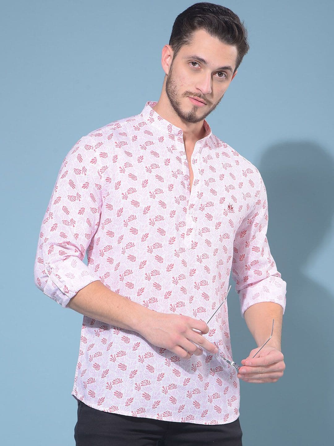 Crimsoune Club Floral Printed Band Collar Straight Kurta - view 1
