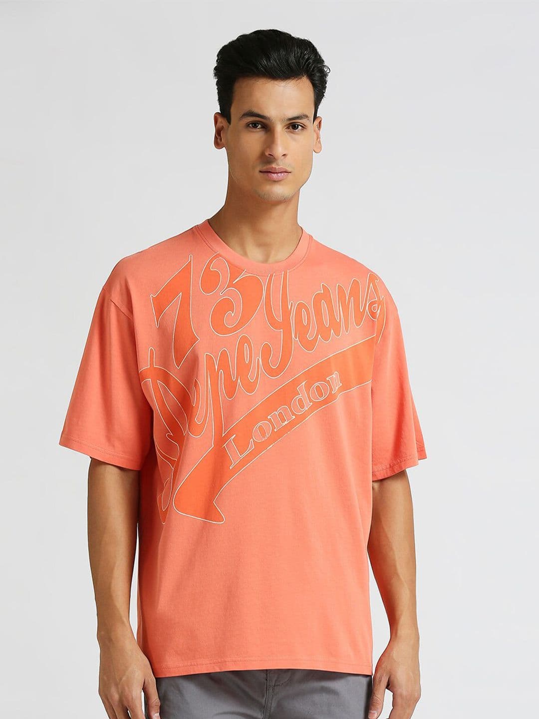 Pepe Jeans Typography Printed Drop Shoulder Sleeves Pure Cotton Oversized T-shirt - view 1
