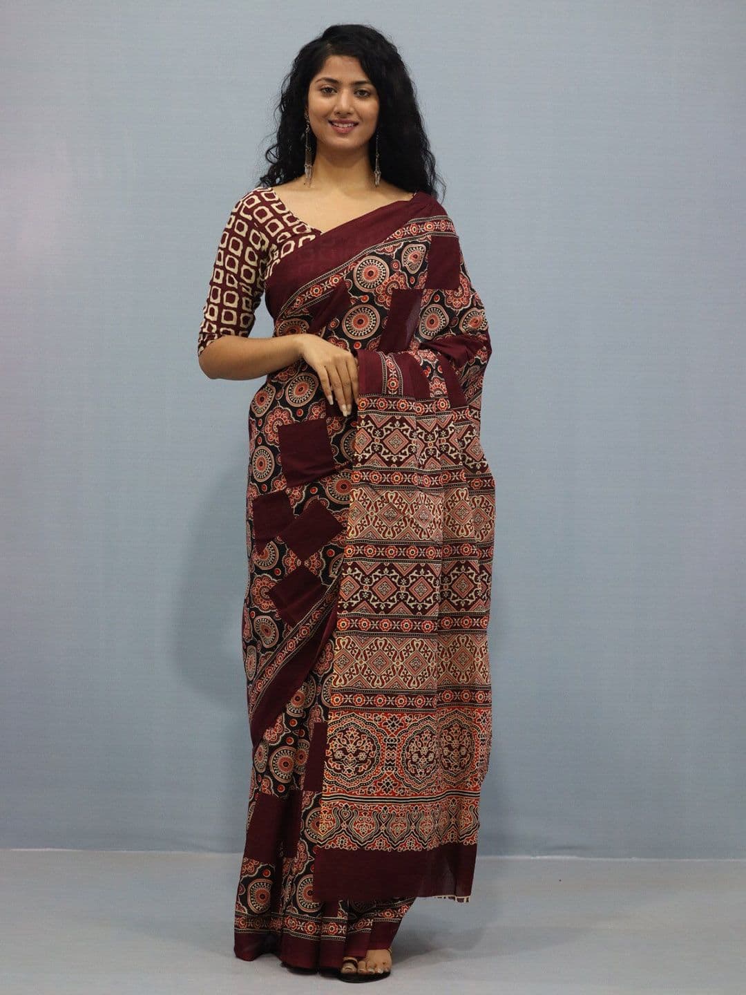 JALTHER Ethnic Motifs Cotton Block Print Saree - view 1