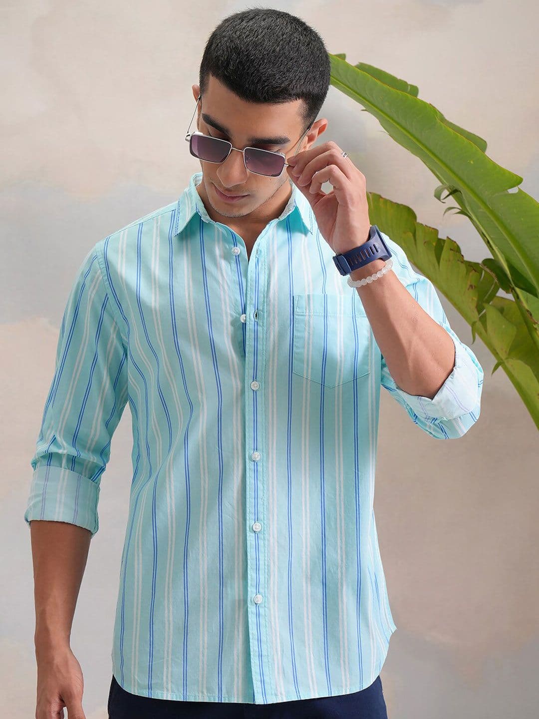 HIGHLANDER Blue Vertical Striped Regular Fit Casual Shirt - view 1
