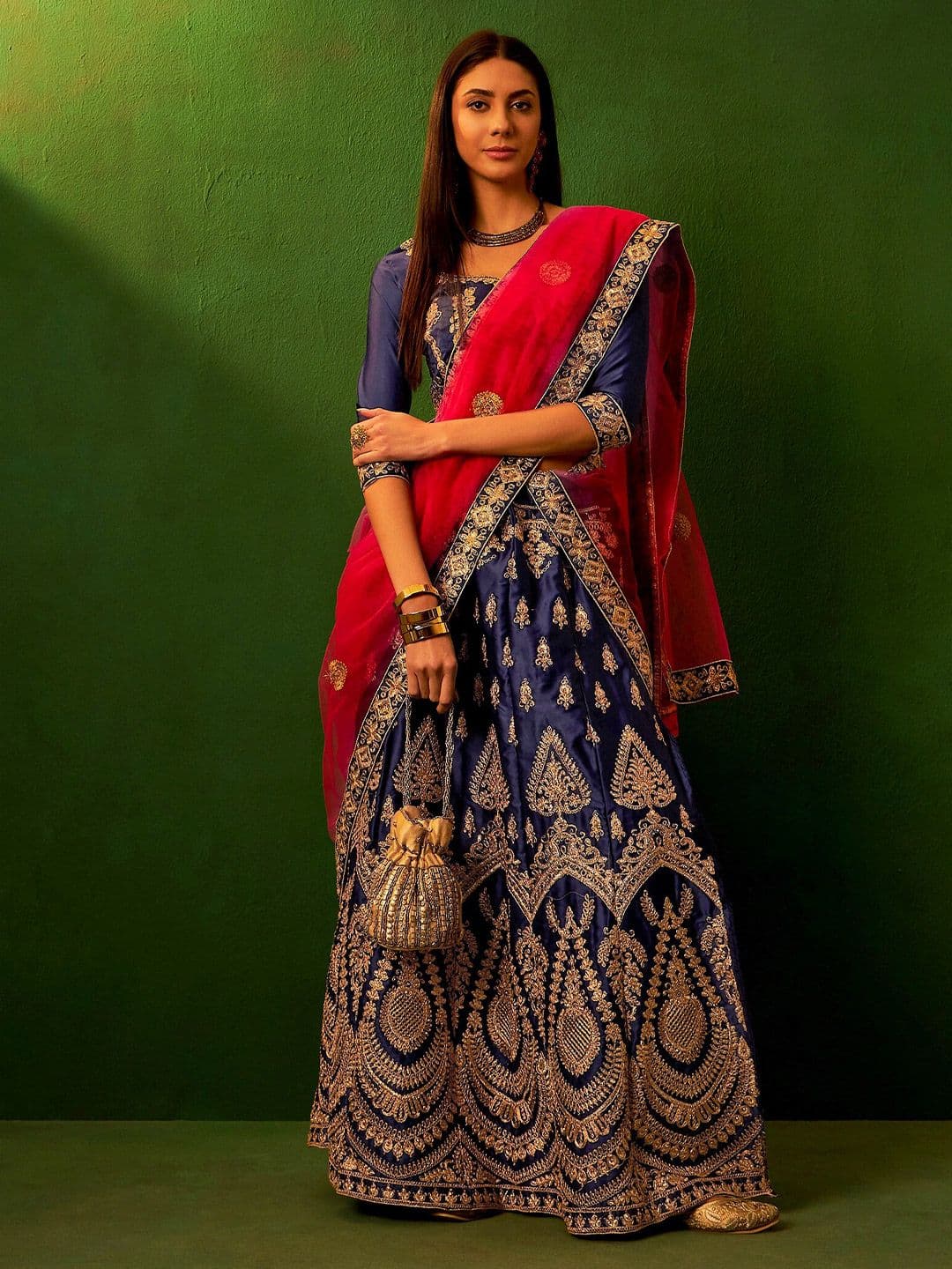 MANVAA Embellished Semi-Stitched Lehenga & Unstitched Blouse With Dupatta - view 1