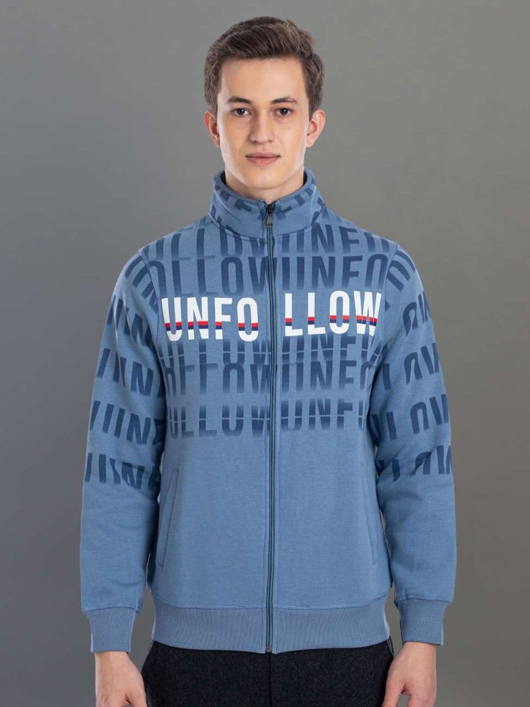 AXMANN Typography Printed Mock Collar Long Sleeves Zip Detail Front-Open Sweatshirt - view 1