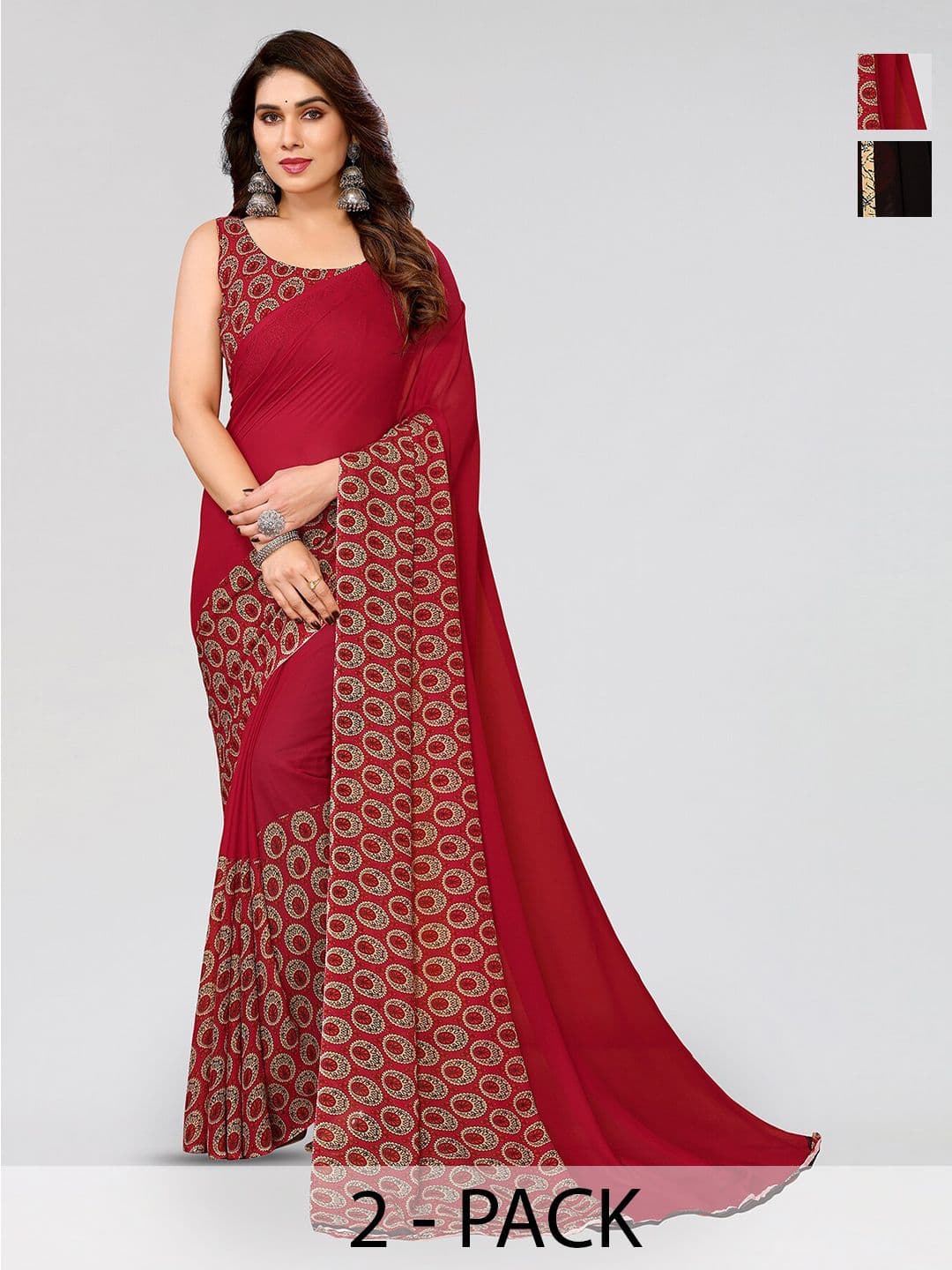 ANAND SAREES Selection of 2 Geometric Printed Sarees - view 1