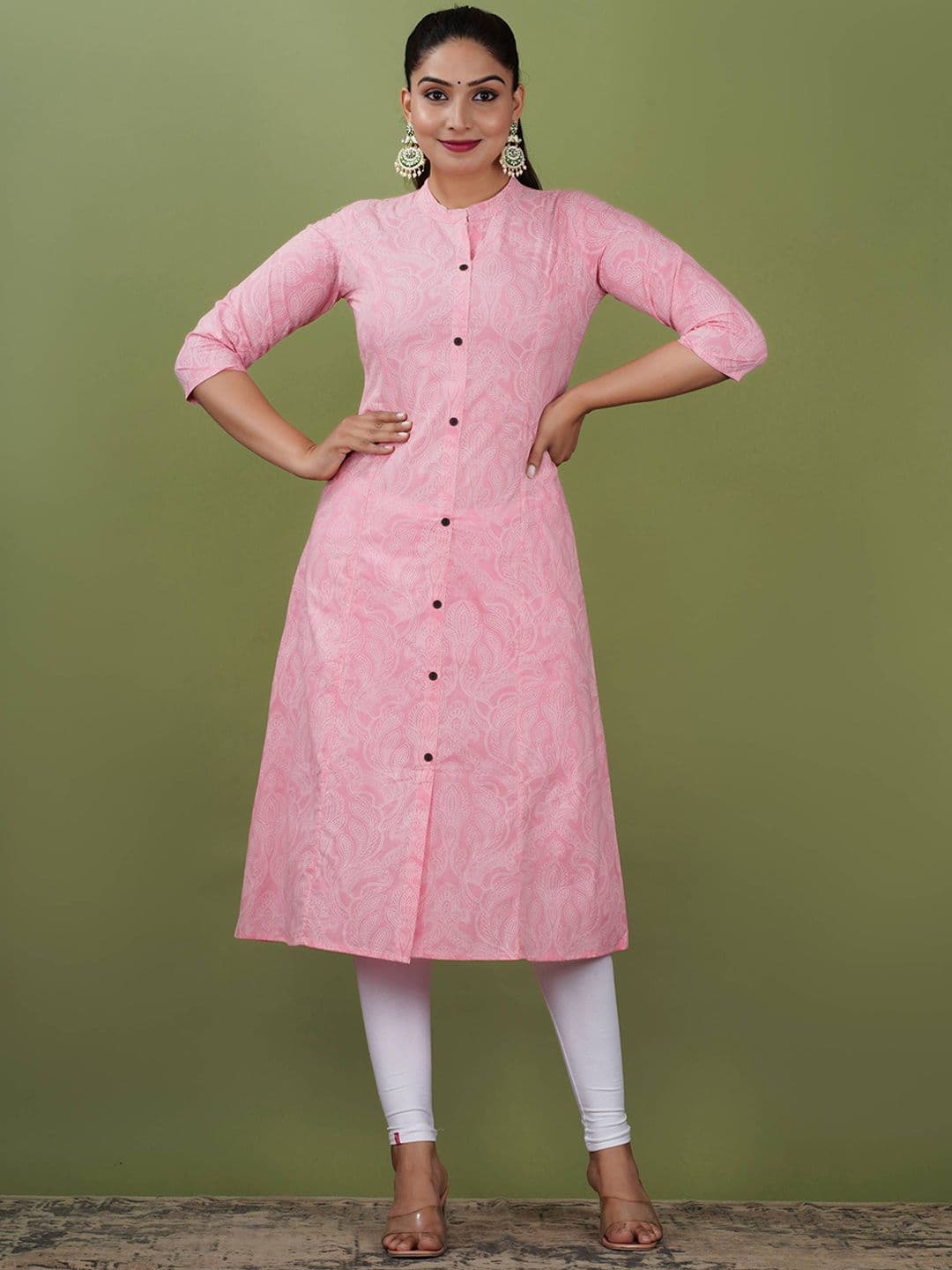PARIKSHIT Floral Printed Mandarin Collar A-Line Kurta - view 1