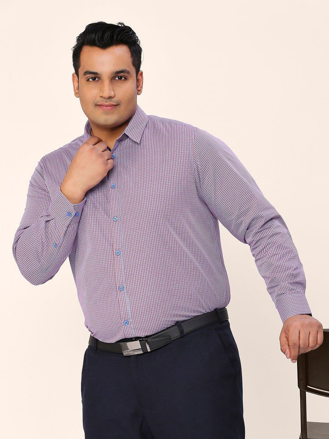 Sztori Plus Size Relaxed Micro Checks Opaque Striped Cotton Formal Shirt - view 1