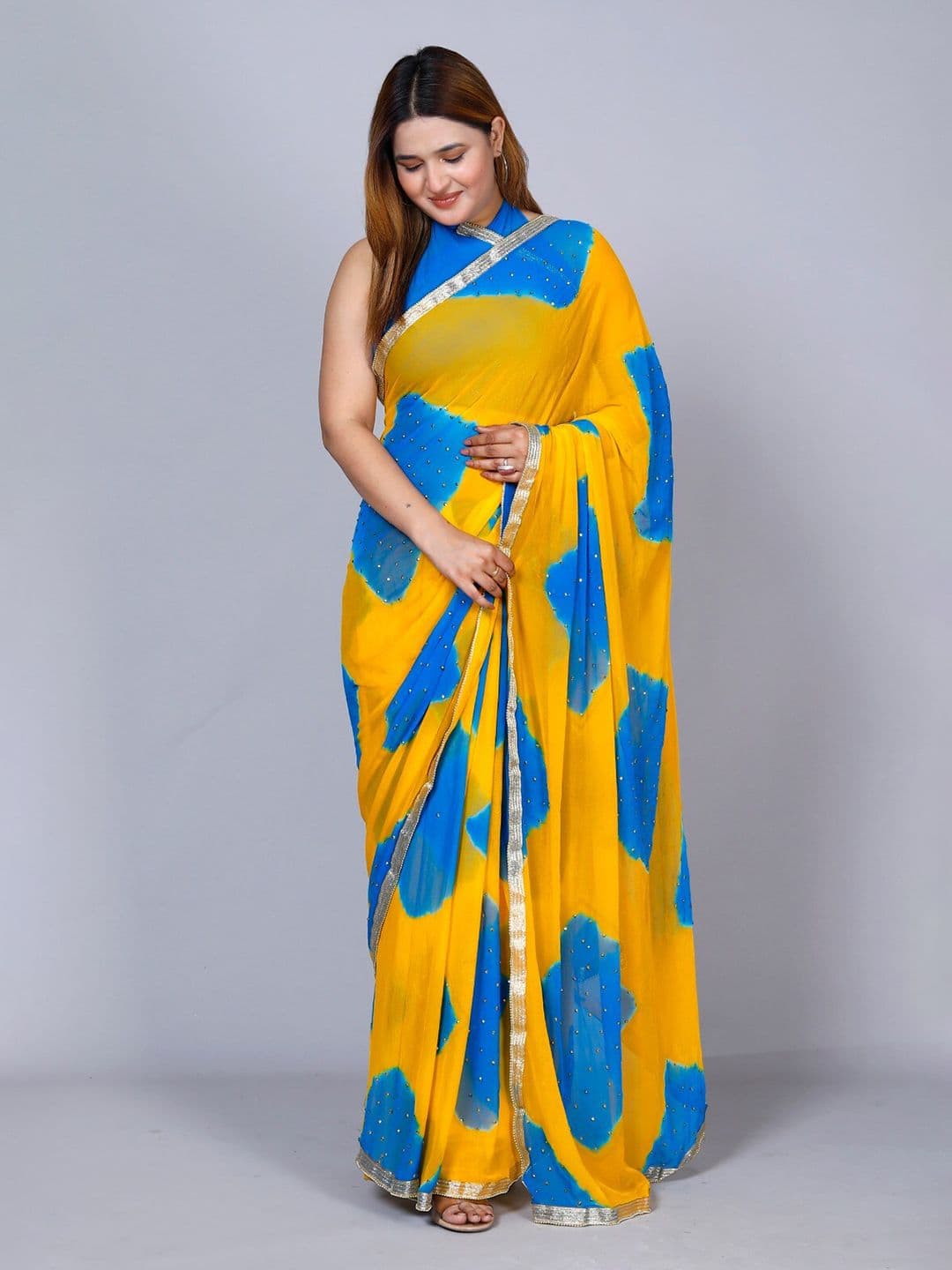 VL SAREES Tie and Dye Beads and Stones Pure Chiffon Saree - view 1