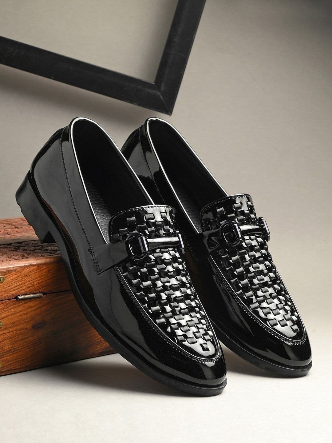 House of Pataudi Men Textured Round Toe Slip-On Formal Loafers - view 1