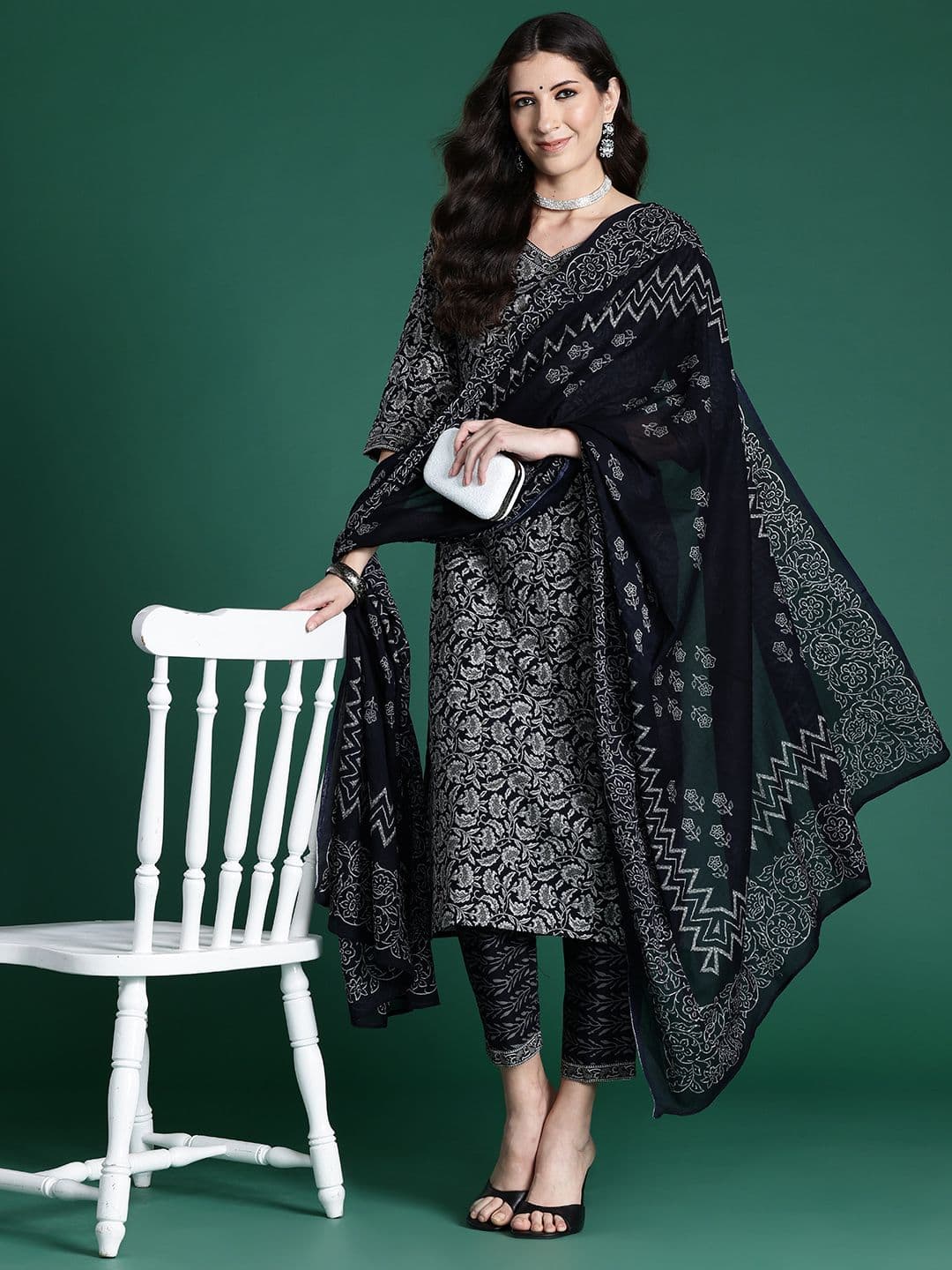 Indo Era Women Ethnic Motifs Printed Regular Pure Cotton Kurta with Trousers & With Dupatta - view 1