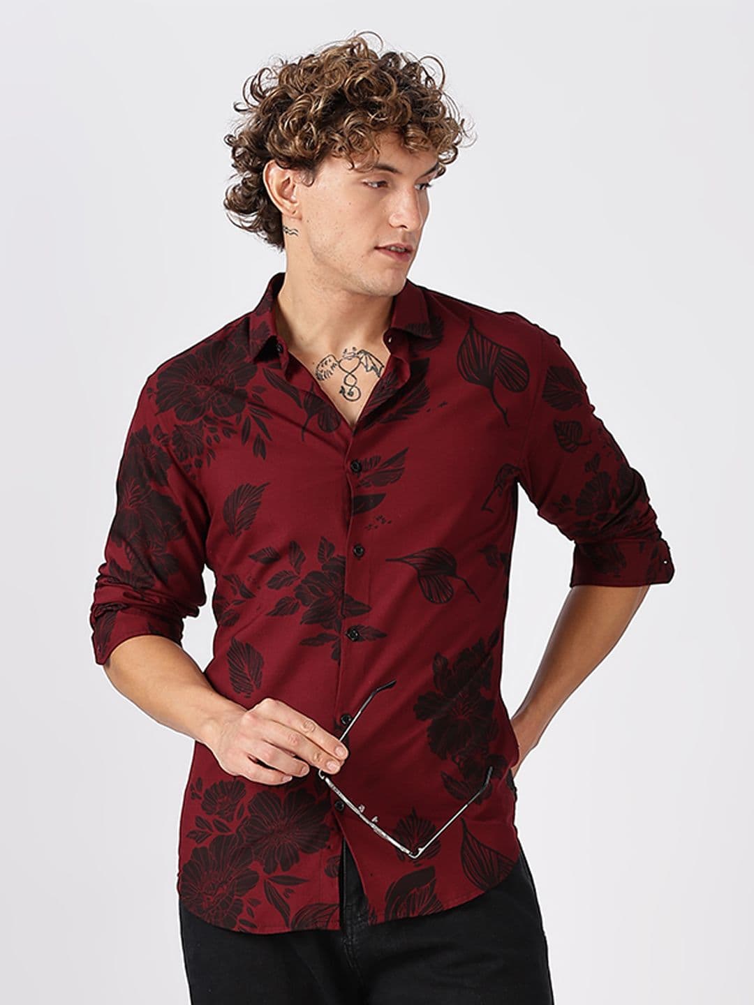 HERE&NOW Spread Collar Slim Fit Floral Opaque Printed Casual Shirt - view 1