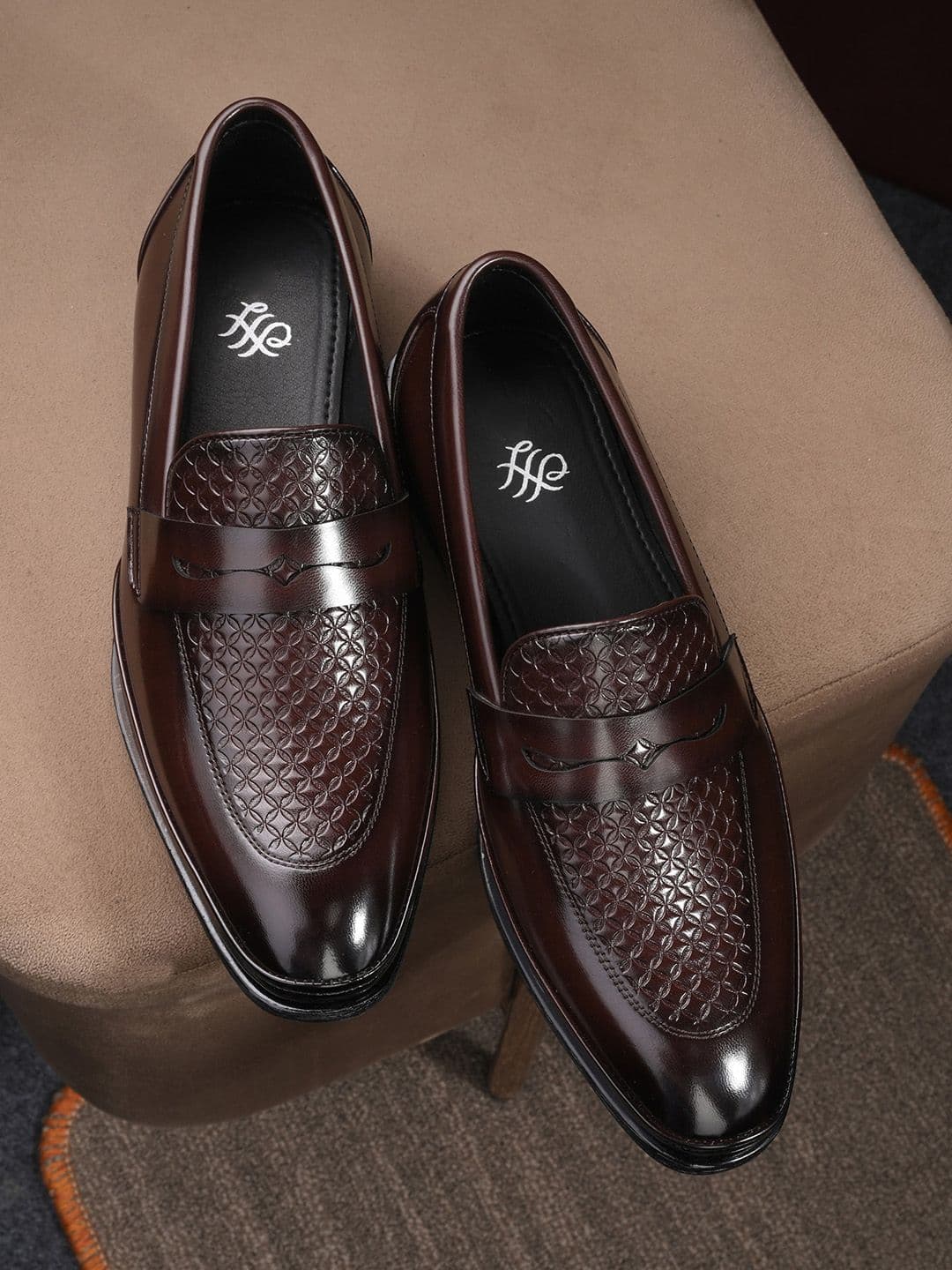House of Pataudi Men Textured Round Toe Faux Leather Slip-On Formal Loafers - view 1