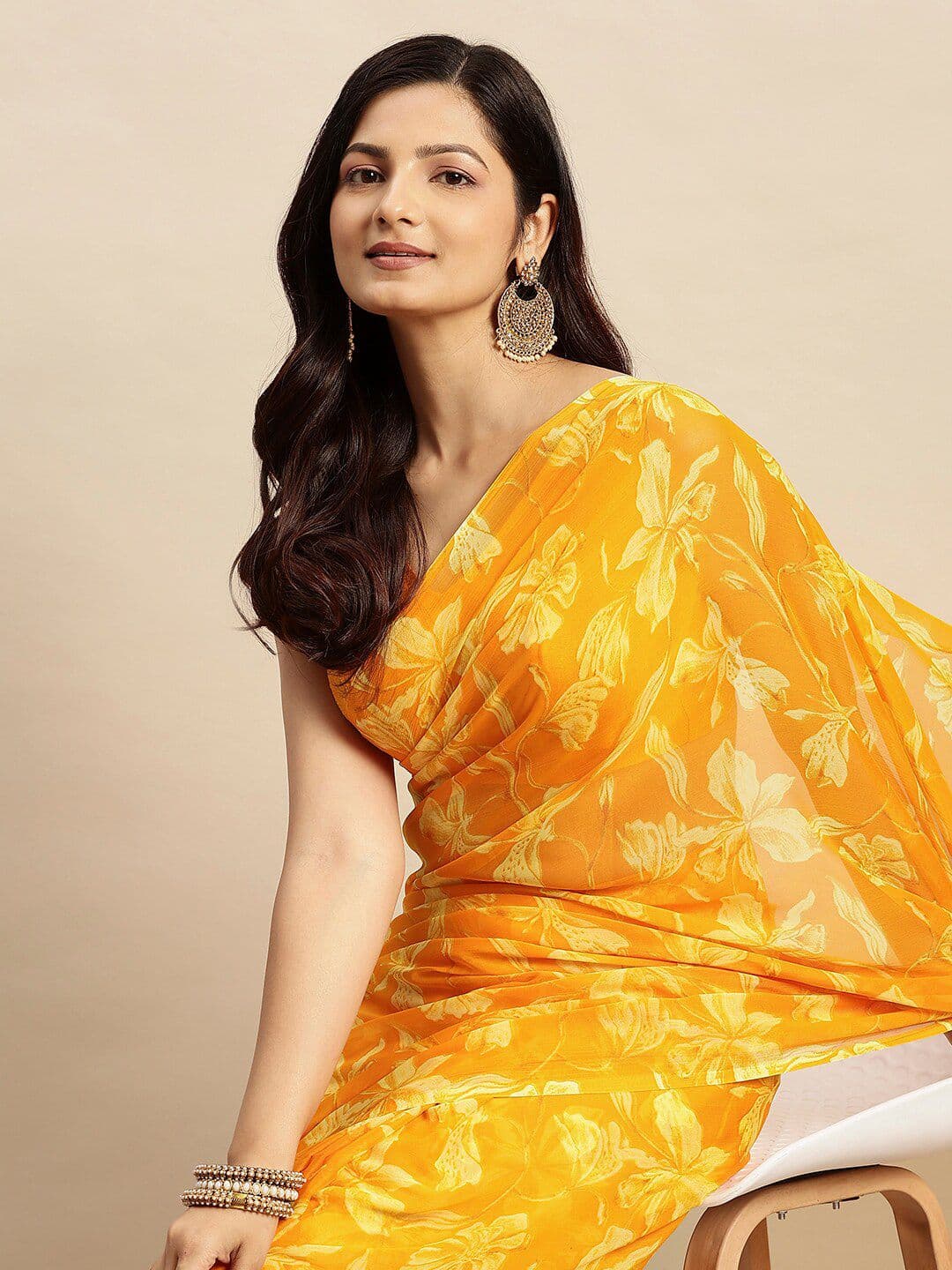 RATAN Women Chiffon Floral Printed Saree With Unstitched Blouse Piece - view 1