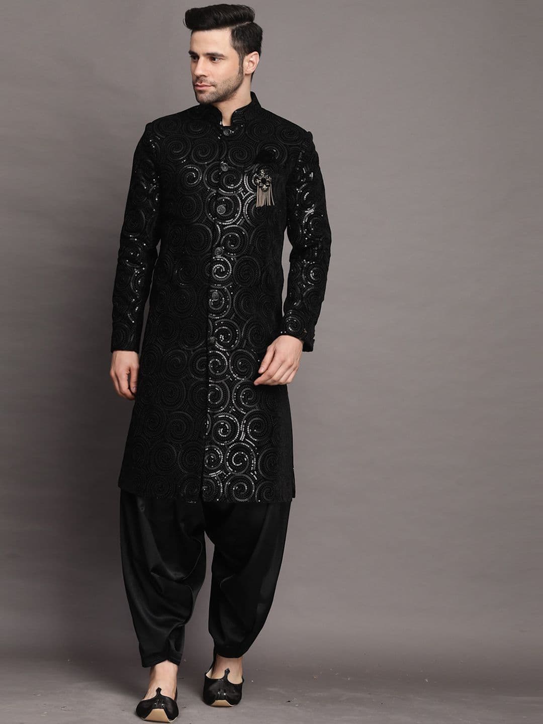 Utsav Fashion Embroidered Straight Velvet Sherwani Set