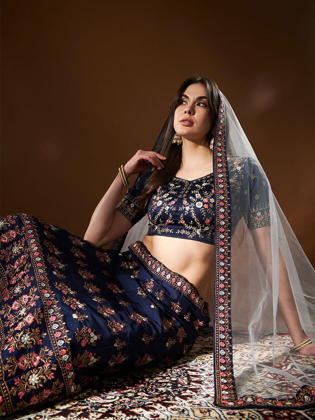 THE52 Embroidered Thread Work Semi-Stitched Lehenga & Unstitched Blouse With Dupatta - view 1
