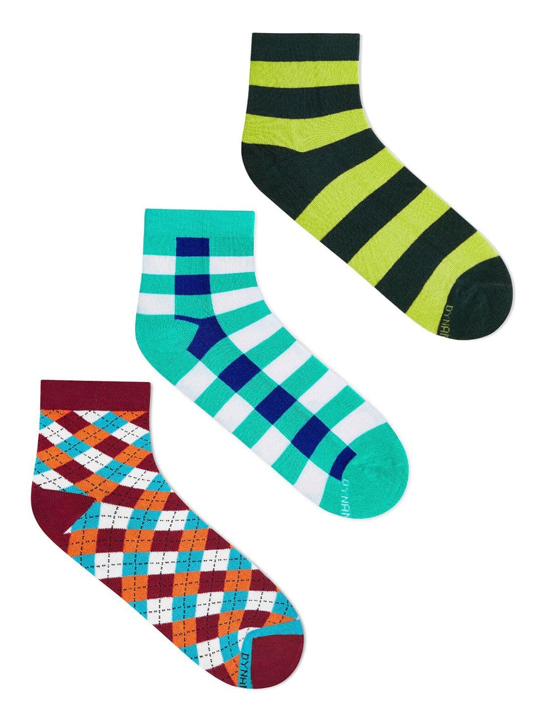 Dynamocks Unisex Pack Of 3 Patterned Ankle-Length Socks - view 1
