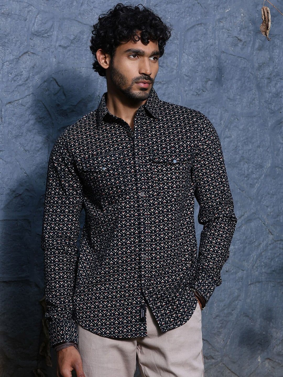 Thomas Scott Spread Collar Long Sleeves Premium Slim Fit Cotton Printed Casual Shirt - view 1