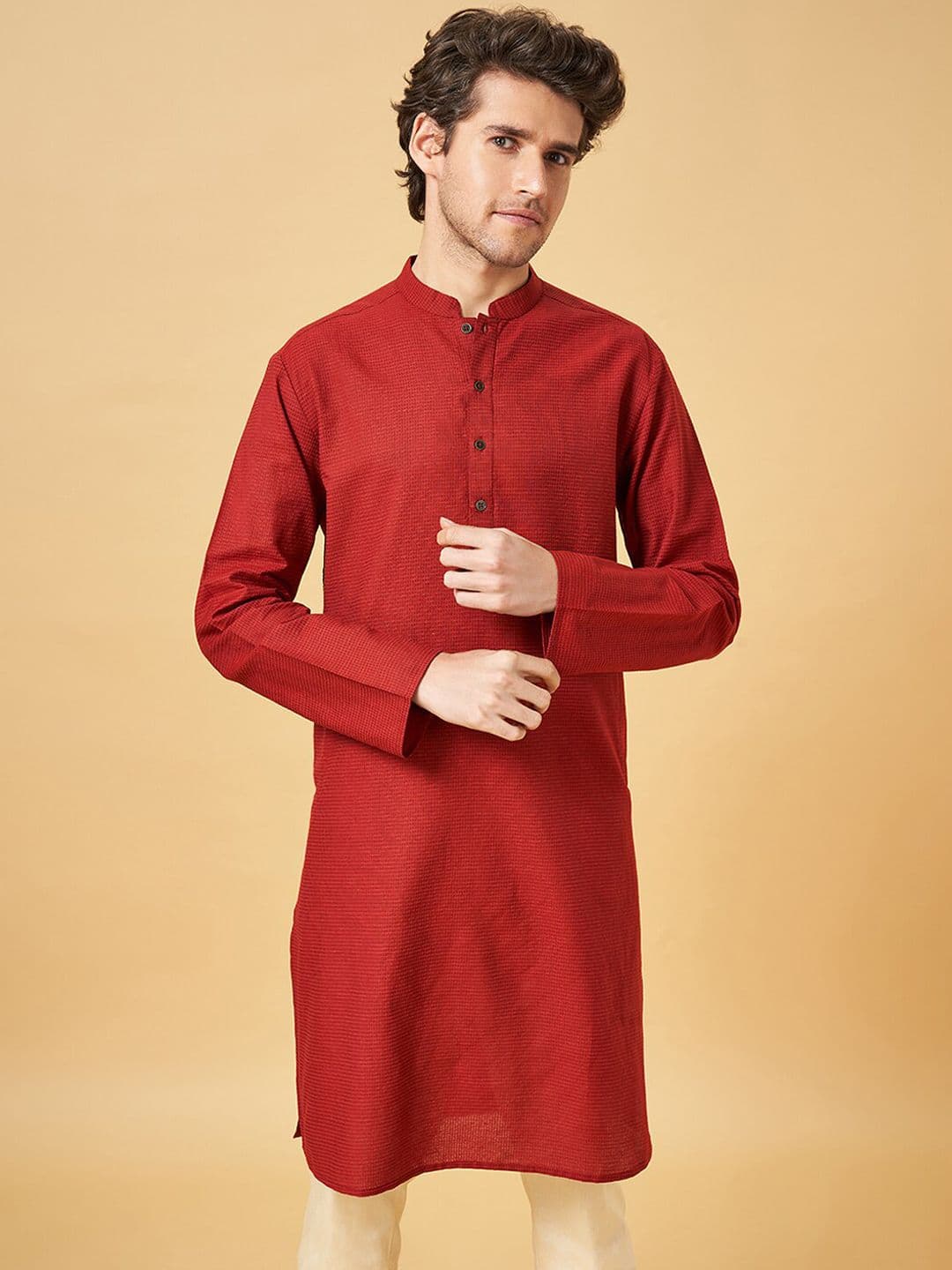 indus route by Pantaloons Woven Design Thread Work Cotton Straight Kurta - view 1