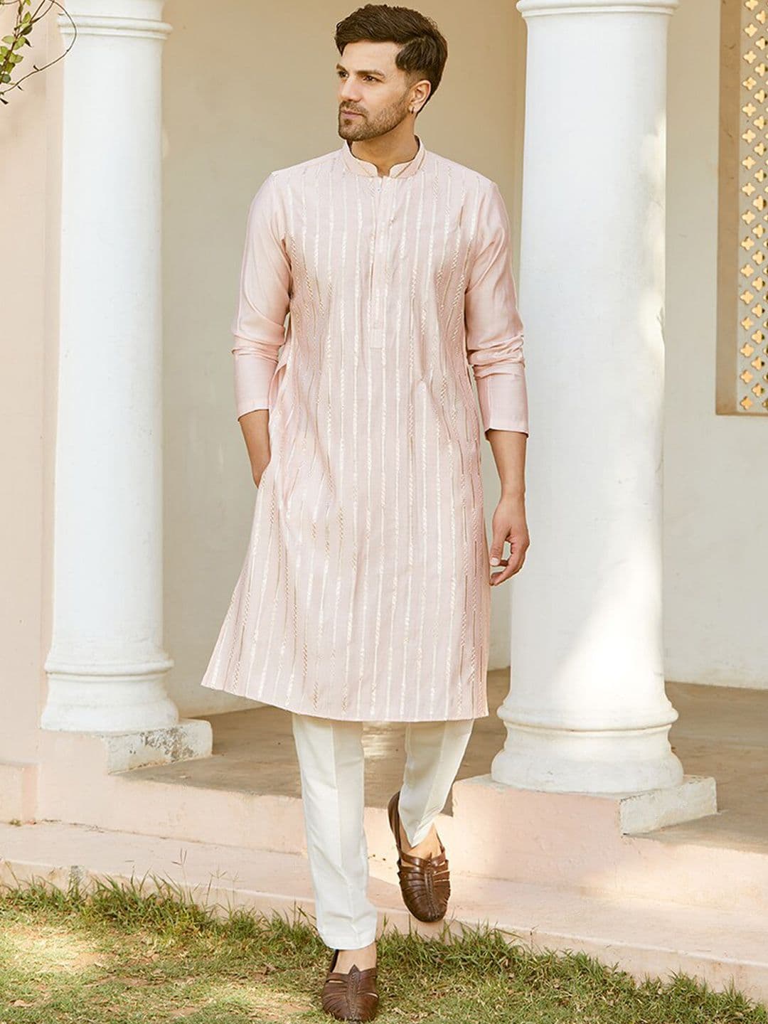 See Designs Printed Mandarin Collar Chanderi Silk Kurta - view 1
